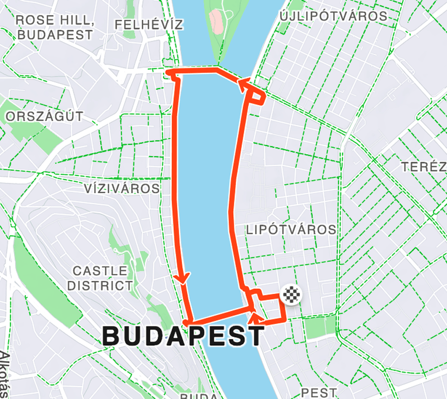Budai és pesti rakpart route map